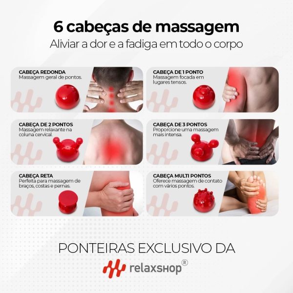 Massageador Manual Infravermelho Vibratório Percussão 6 Ponteiras - Image 5