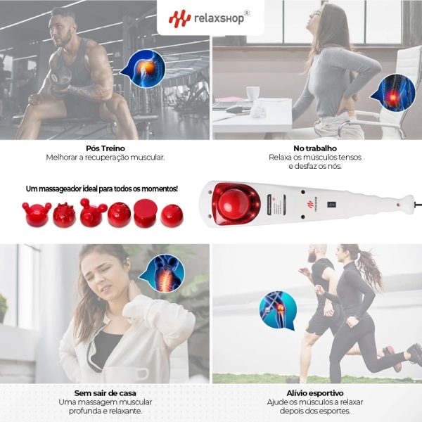 Massageador Manual Infravermelho Vibratório Percussão 6 Ponteiras - Image 2